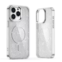 Glitter tok MagSafe iPhone 16 Pro - fehér csillámmal