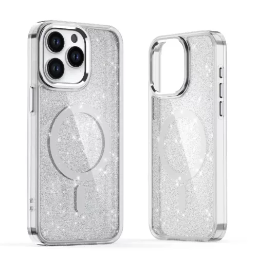 Glitter tok MagSafe iPhone 16 Pro - fehér csillámmal