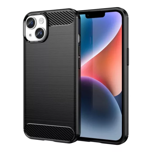 Carbon tok iPhone 14 Plus számára, rugalmas gél hátlap fekete
