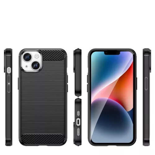 Carbon tok iPhone 14 Plus számára, rugalmas gél hátlap fekete