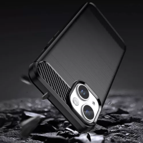 Carbon tok iPhone 14 Plus számára, rugalmas gél hátlap fekete