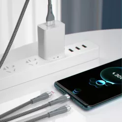   Dudao 3in1 USB kábel - Lightning / micro USB / USB Type-C 65W 1.2m szürke (L20X)