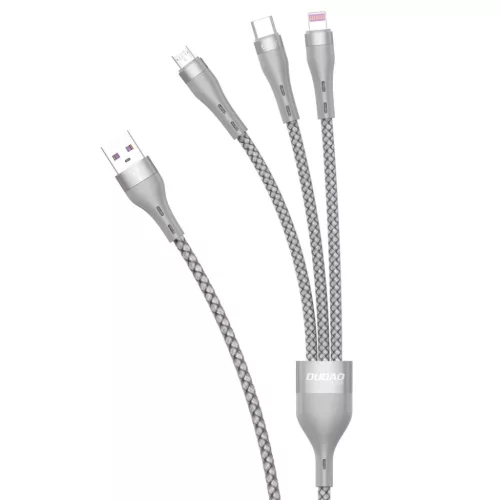 Dudao 3in1 USB kábel - Lightning / micro USB / USB Type-C 65W 1.2m szürke (L20X)