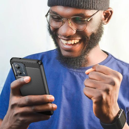 Motorola Moto G53 Carbon szénszál mintájú TPU tok fekete