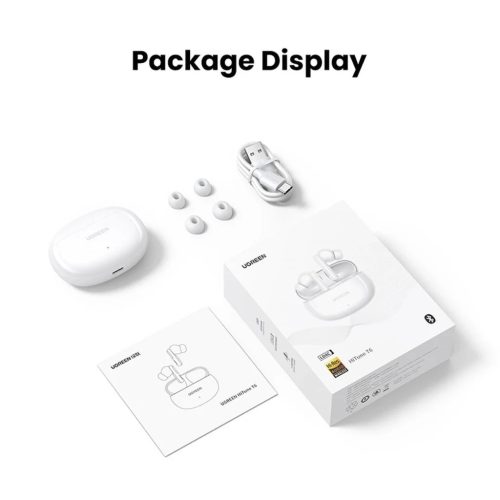 Ugreen HiTune T6 vezetéknélküli fülhallgató ANC funkcióval + USB-A - USB-C kábel - fehér