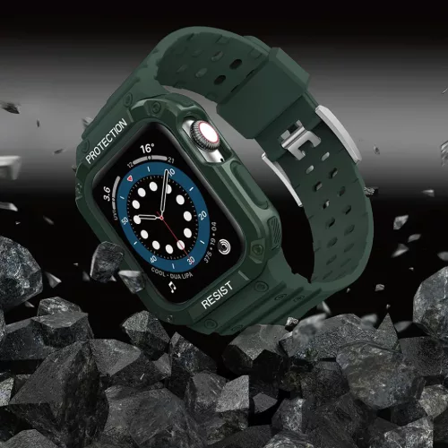 Apple Watch 8/7/6/5/4/3/2 / SE (41/40 / 38mm) Armored Óraszíj és Tok Zöld