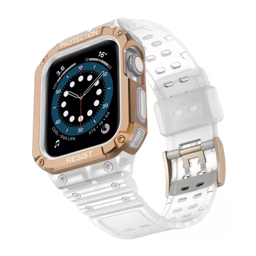 Apple Watch 8/7/6/5/4/3/2 / SE (41/40 / 38mm) Armored Óraszíj és Tok Átlátszó / Bronz