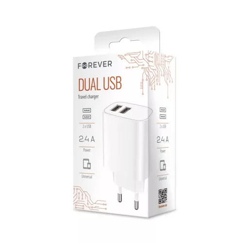 Forever hálózati töltő 2xUSB 2,4A LS-03 fehér