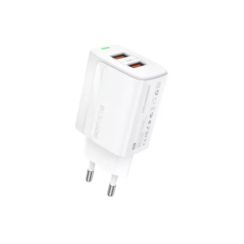 Foneng fali töltő EU63 - 2xUSB - 12W USB-ről Type C kábel fehér