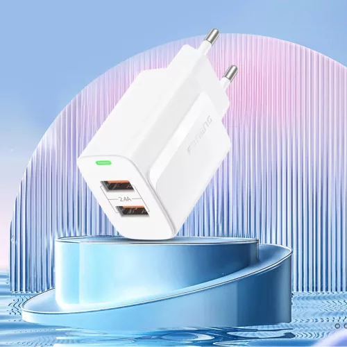 Foneng fali töltő EU63 - 2xUSB - 12W USB-ről Type C kábel fehér