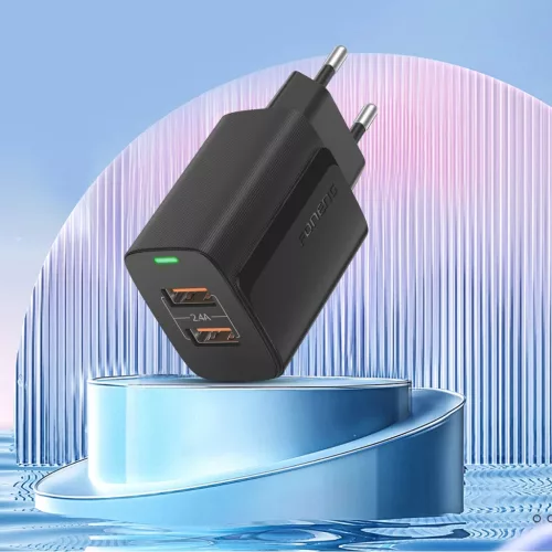 Foneng Wall charger EU63 - 2xUSB - 12W USB-C kábellel fekete,