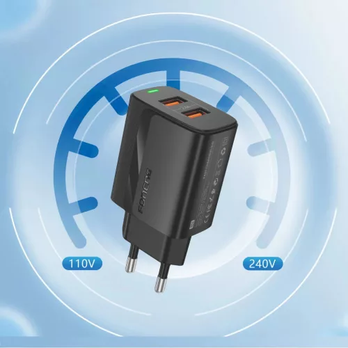 Foneng Wall charger EU63 - 2xUSB - 12W USB-C kábellel fekete,
