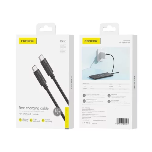 FONENG kábel XS07 USB-C - USB-C PD 60W 1.2M Fekete
