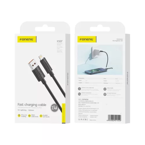 FONENG kábel XS07 Lightning 2.4A 1M Fekete