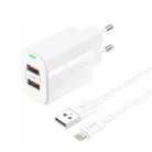 FONENG fali töltő EU63 2.4A 12W 2xUSB + kábel Lightning Fehér