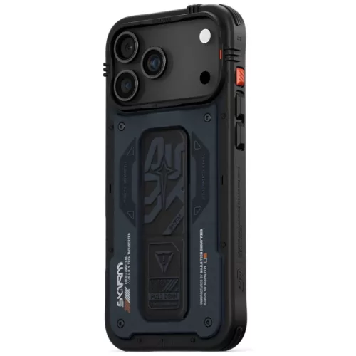 iPhone 17 Pro Max Skinarma Aegis tok mágneses töltéssel és kitámasztóval sötétkék
