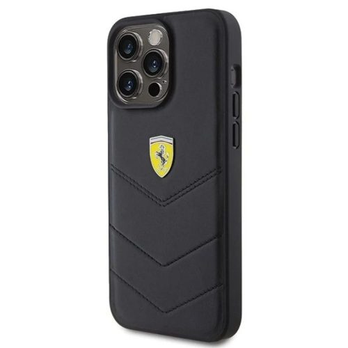 Ferrari Steppelt Fém Logó tok iPhone 15 Pro Max - fekete