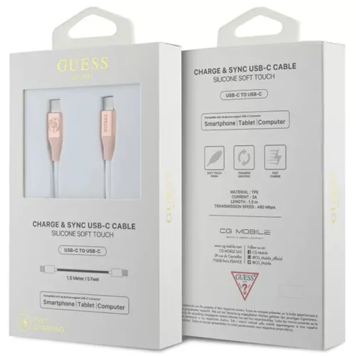 USB-C - USB-C 1.5m Gyors Töltőkábel rózsaszín Dombornyomott Logó Guess