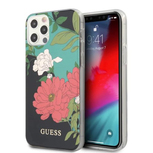 iPhone 12 Pro MAX Guess GUHCP12MIMLFL01 Flower N1 virágmintás tok fekete