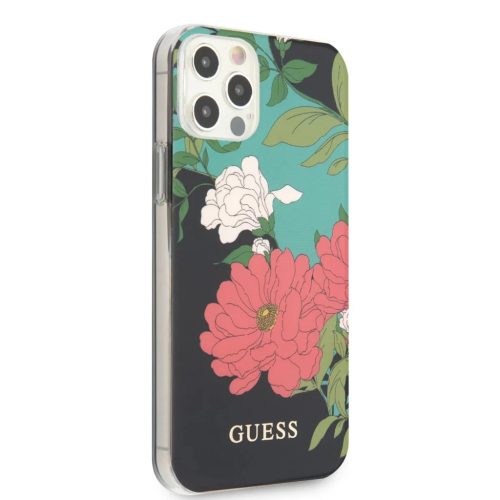 iPhone 12 Pro MAX Guess GUHCP12MIMLFL01 Flower N1 virágmintás tok fekete