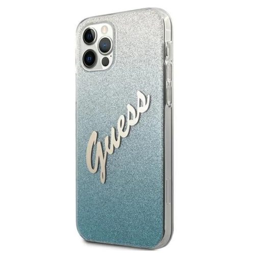 iPhone 12 Pro Max Guess GUHCP12LPCUGLSBL Glitter Gradient Script tok flitteres kék
