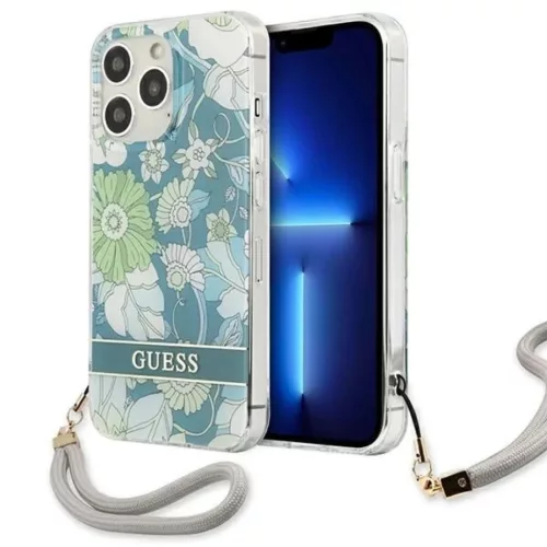 Guess GUHCP13XHFLSN iPhone 13 Pro Max 6.7" zöld/zöld kemény tok Flower Strap