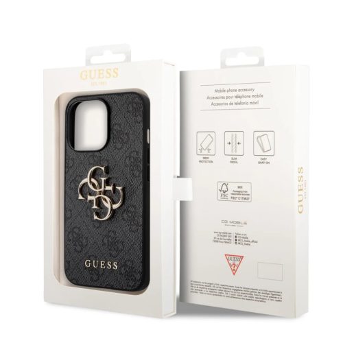 iPhone 14 Pro Guess PU 4G Metal Logo tok szürke (GUHCP14L4GMGGR)