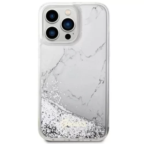 Guess GUHCP14XLCSGSGH iPhone 14 Pro Max 6.7" fehér/sötét fehér kemény tok Liquid Glitter Marble tok