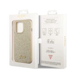   iPhone 14 Pro Guess PC/TPU Glitter Flakes Metal Logo tok arany (GUHCP14LHGGSHD)