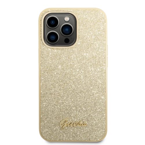 iPhone 14 Pro Guess PC/TPU Glitter Flakes Metal Logo tok arany (GUHCP14LHGGSHD)