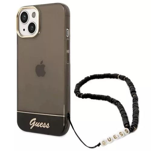Guess GUHCP14MHGCOHK iPhone 14 Plus 6,7" fekete keménytok Átlátszó Gyöngy Pánt tok