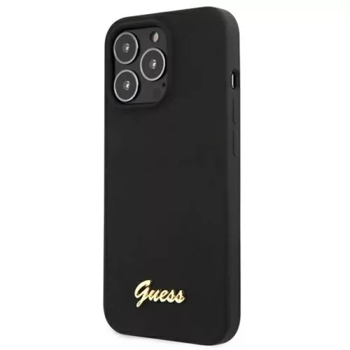 Guess GUHMP13XLSLMGBK iPhone 13 Pro Max 6.7" fekete/fekete tok Silicone Script Arany Logó MagSafe