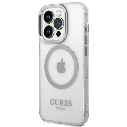 Guess GUHMP14XHTRMS iPhone 14 Pro Max 6.7" ezüst/ezüst kemény tok Metal Outline Magsafe tok
