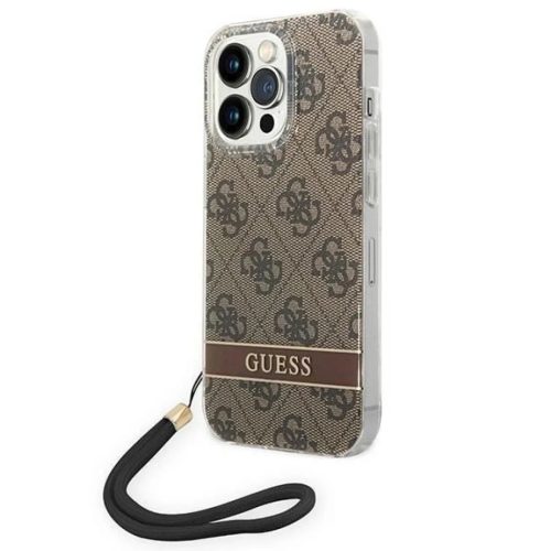Guess GUOHCP14LH4STW iPhone 14 Pro 6.1" barna / barna keménytok 4G Prémium Pánt tok
