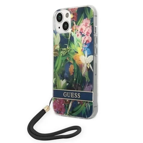 Guess GUOHCP14MHFLSB iPhone 14 Plus 6,7" kék / kék keménytok virágos pánttal