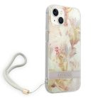 Guess GUOHCP14MHFLSU iPhone 14 Plus 6.7 lila / lila kemény tok Flower Strap tok