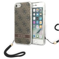   Guess GUOHCI8H4STW iPhone SE 2022 / SE 2020 / 7/ 8 barna/barna keménytok 4G Print Strap tok