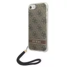 Guess GUOHCI8H4STW iPhone SE 2022 / SE 2020 / 7/ 8 barna/barna keménytok 4G Print Strap tok