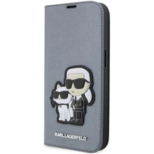 Karl Lagerfeld KLBKP14LSANKCPG iPhone 14 Pro 6.1" fliptok ezüst/ezüst Saffiano Karl & Choupette tok