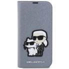 Karl Lagerfeld KLBKP14LSANKCPG iPhone 14 Pro 6.1" fliptok ezüst/ezüst Saffiano Karl & Choupette tok