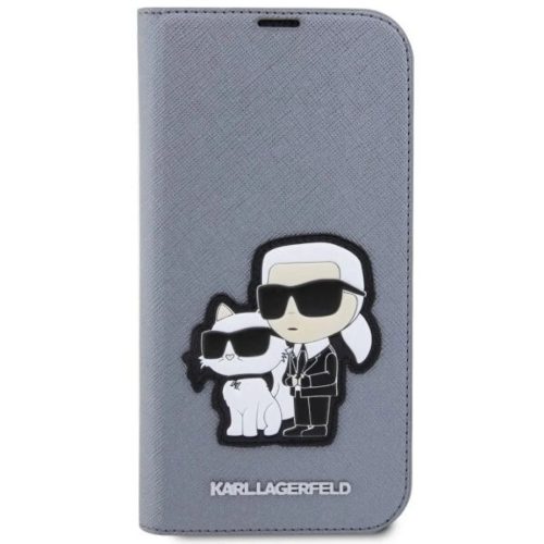 Karl Lagerfeld KLBKP14LSANKCPG iPhone 14 Pro 6.1" fliptok ezüst/ezüst Saffiano Karl & Choupette tok