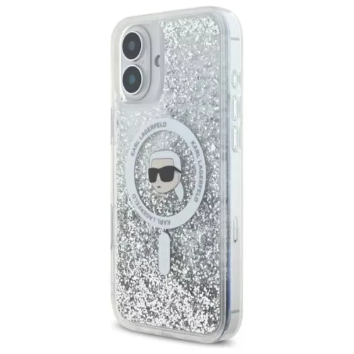 Apple iPhone 16 6.1" átlátszó Karl Lagerfeld KLHMP16SLGKISGH Liquid Glitter Karl Head Magsafe tok