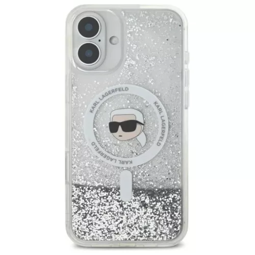 Apple iPhone 16 6.1" átlátszó Karl Lagerfeld KLHMP16SLGKISGH Liquid Glitter Karl Head Magsafe tok