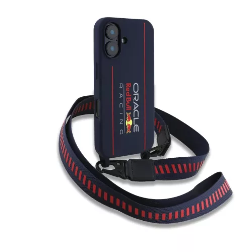Red Bull szilikon függőleges logós MagSafe tok + keresztpánt iPhone 16 sötétkék tok