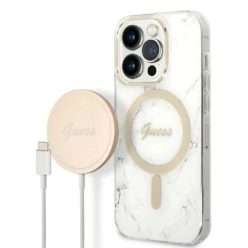   Guess GUBPP14LHMEACSH tok + Töltő Szett iPhone 14 Pro 6.1" fehér/fehér kemény tok márvány MagSafe,