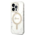 Guess GUBPP14LHMEACSH tok + Töltő Szett iPhone 14 Pro 6.1" fehér/fehér kemény tok márvány MagSafe,