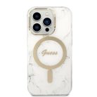 Guess GUBPP14LHMEACSH tok + Töltő Szett iPhone 14 Pro 6.1" fehér/fehér kemény tok márvány MagSafe,