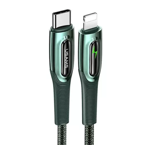 USAMS Fonott USB-C - Lightning Okos Áramtalanító 20W PD Kábel 1.2m sötétzöld SJ