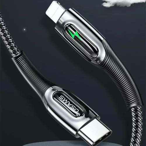 USAMS Fonott USB-C - Lightning Okos Áramtalanító 20W PD Kábel 1.2m sötétzöld SJ