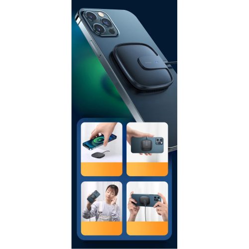 USAMS CD159 W1 Extra vékony MagSafe vezeték nélküli Qi mágneses töltő 15W fekete